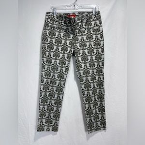 Anthropologie Cartonnier Charlie Ankle Pants Green Jacquard Brocade | Sz 8